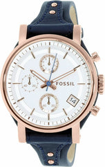 Fossil Original Boyfriend Chronograph White Dial Navy Blue Leather Strap Watch for Women - ES3838 Watches Fossil   