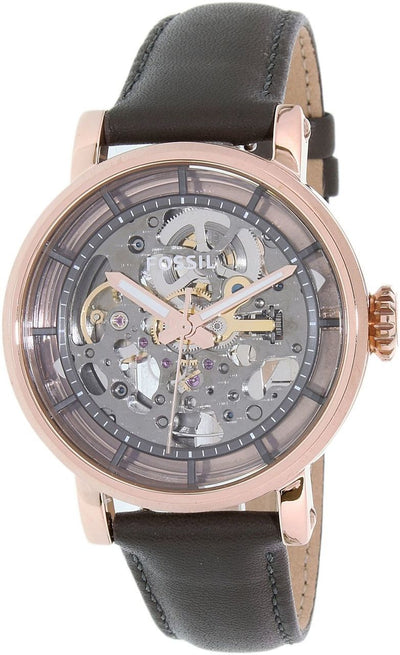 Fossil Boyfriend Automatic Skeleton Grey Dial Grey Leather Strap Watch for Women - ME3089 Watches Fossil   