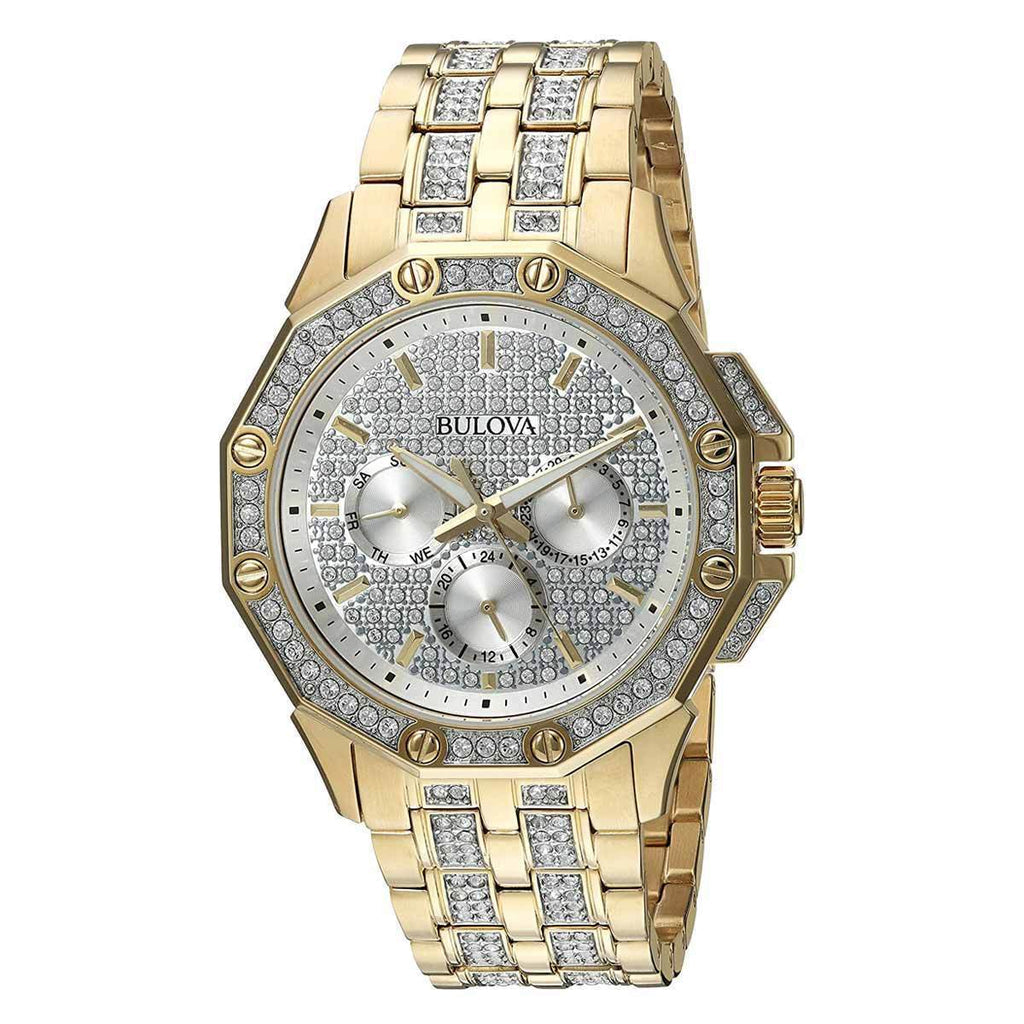 Bulova Crystal Collection Octova White Dial Gold Steel Strap Watch for Men - 98C126 Watches Bulova   