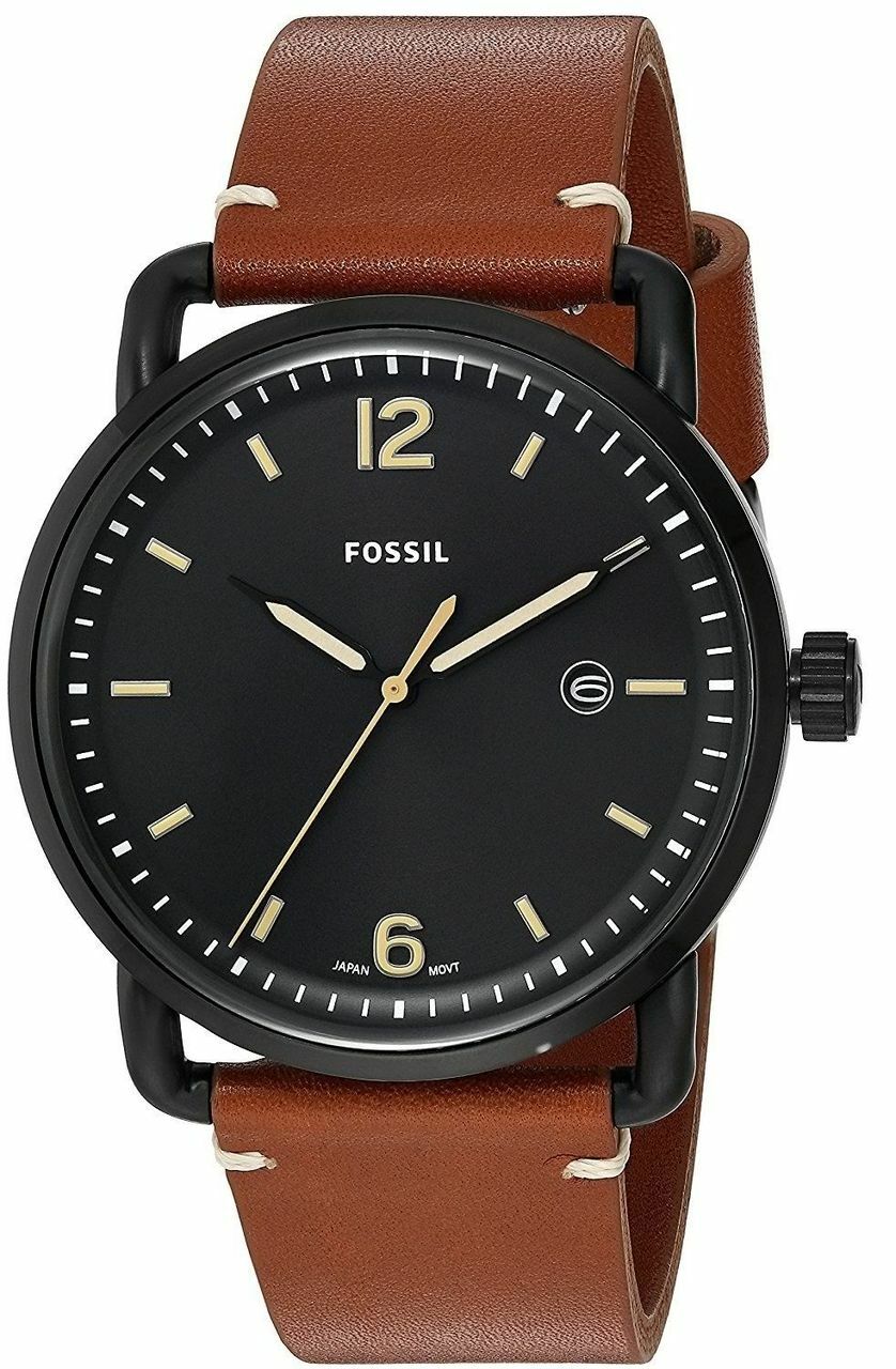 Fossil Commuter Three Hand Date Black Dial Brown Leather Strap Watch for Men - FS5276 Watches Fossil   