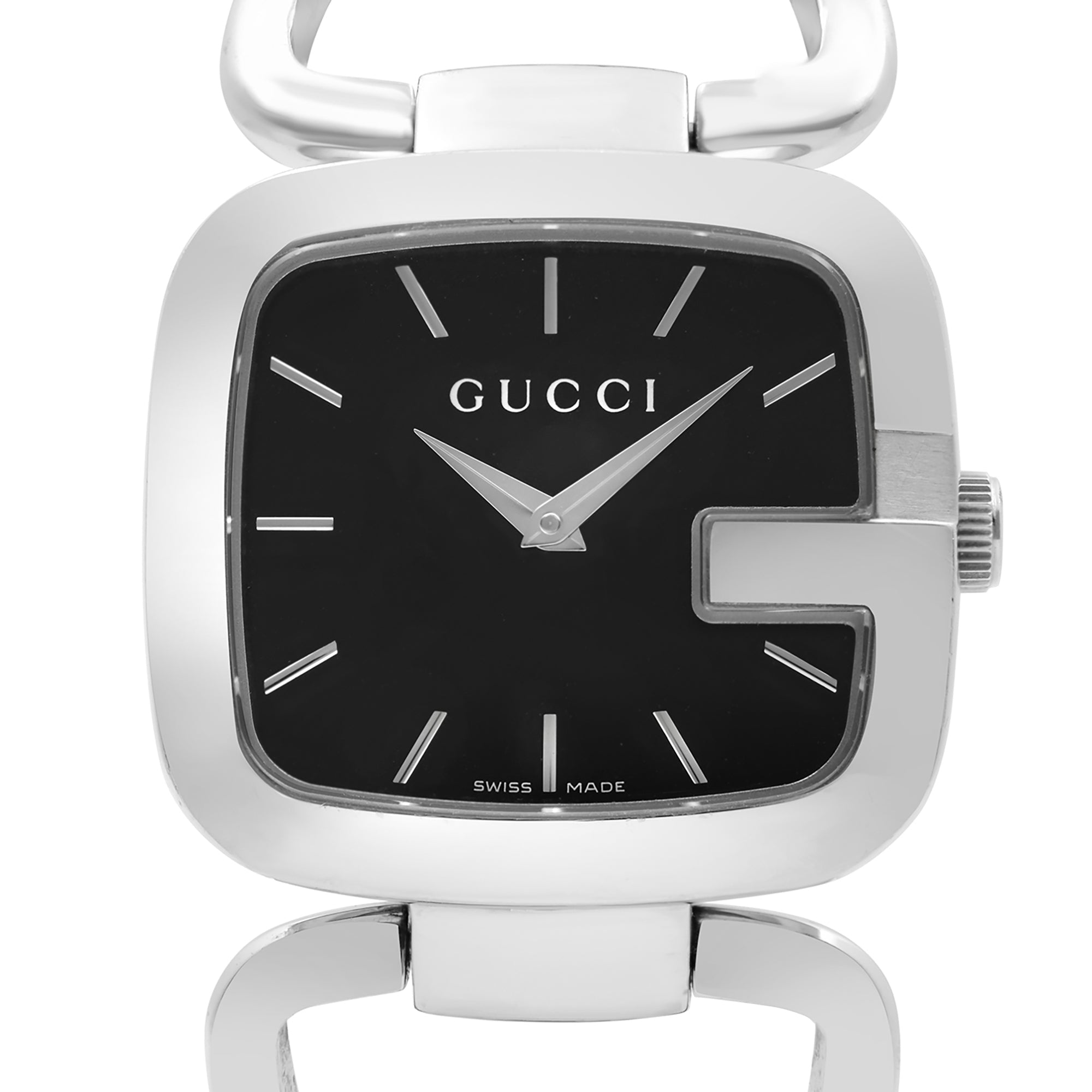 Gucci G Gucci Black Dial Silver Steel Strap Watch For Women - YA125407 Watches Gucci   