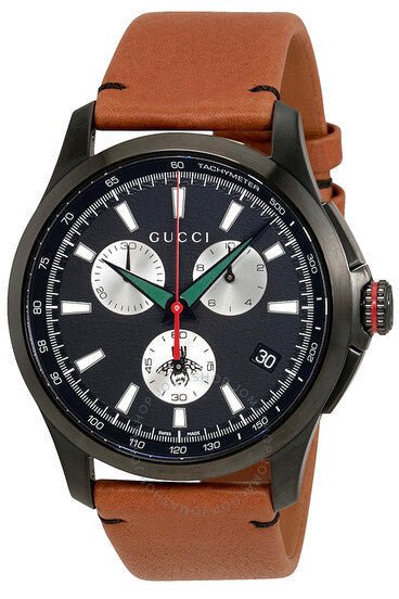 Gucci G-Timeless Chronograph Black Dial Brown Leather Strap Watch For Men - YA126271 Watches Gucci   