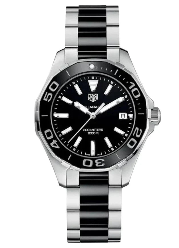 Tag Heuer Aquaracer Quartz 35mm Black Dial Two Tone Steel Strap Watch for Men - WAY131A.BA0913 Watches Tag Heuer   