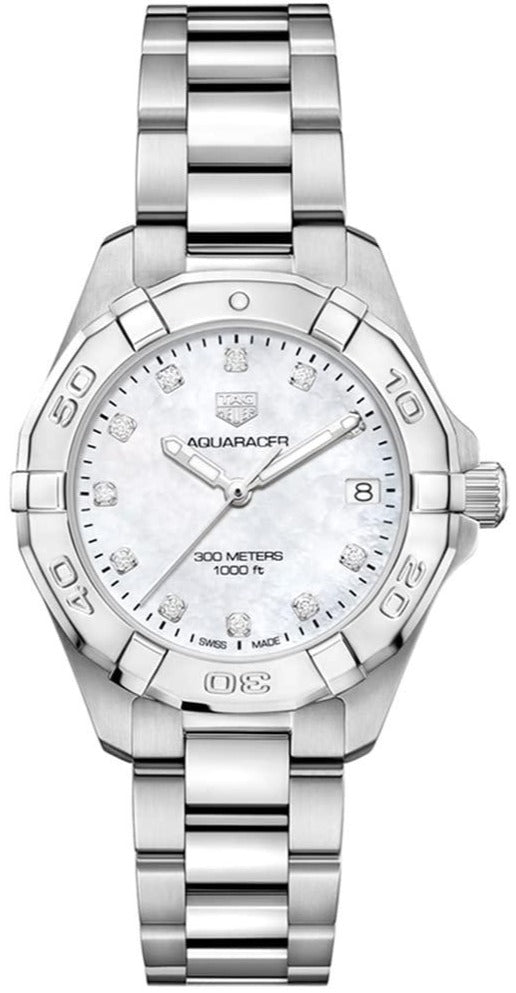 Tag Heuer Aquaracer 32mm White Mother of Pearl Dial Silver Steel Strap Watch for Women - WBD1314.BA0740 Watches Tag Heuer   