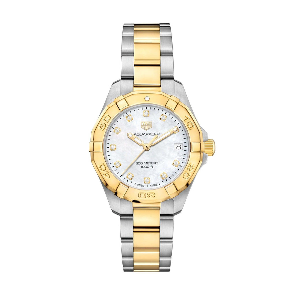 Tag Heuer Aquaracer Quartz 32mm White Mother of Pearl Dial Two Tone Steel Strap Watch for Women - WBD1322.BB0320 Watches Tag Heuer   