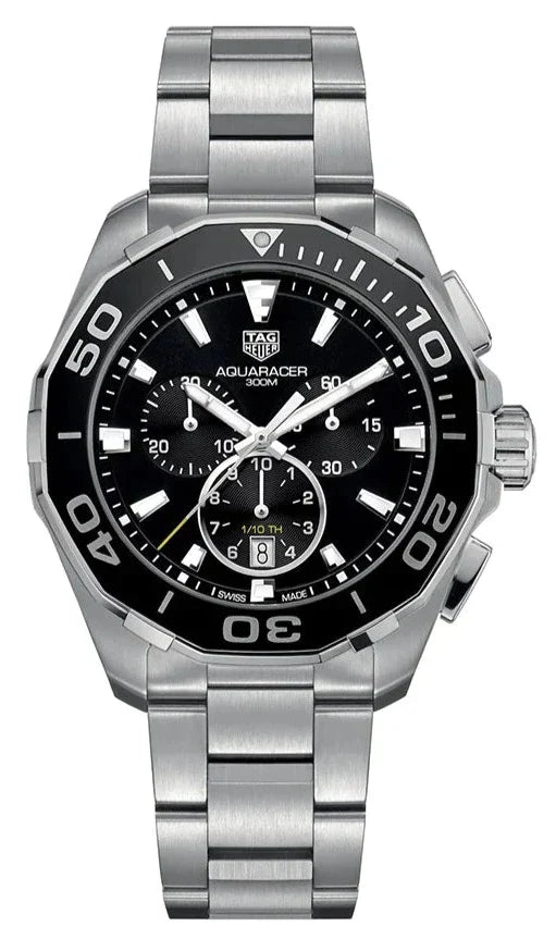 Tag Heuer Aquaracer Quartz Chronograph Black Dial Silver Steel Strap Watch for Men - CAY111A.BA0927 Watches Tag Heuer   