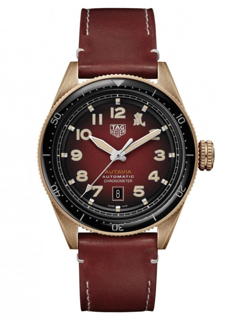 Tag Heuer Autavia Calibre 5 Chinese New Year Maroon Dial Maroon Leather Strap Watch for Men - WBE5193.FC8300 Watches Tag Heuer   