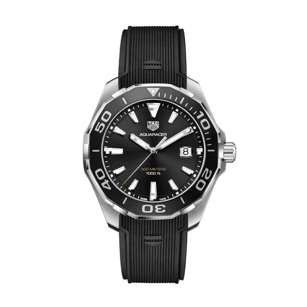 Tag Heuer Aquaracer 40mm Quartz Black Dial Black Rubber Strap Watch for Men -  WAY101A.FT6141 Watches Tag Heuer   