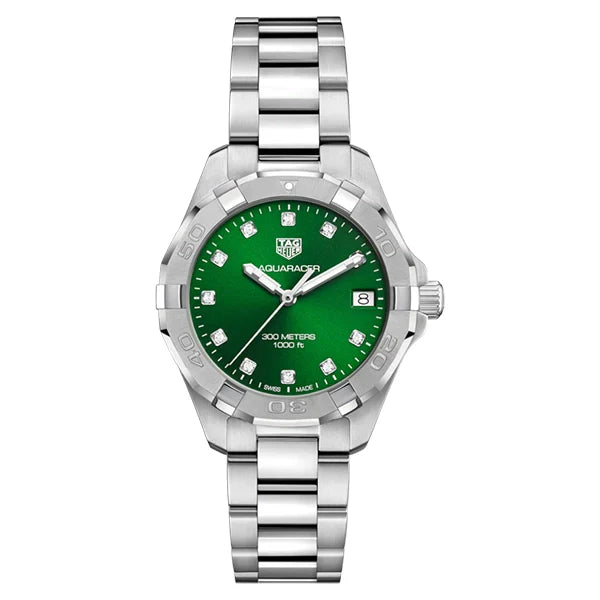 Tag Heuer Aquaracer Quartz 32mm Emerald Green Dial Silver Steel Strap Watch for Women - WBD1316.BA0740 Watches Tag Heuer   