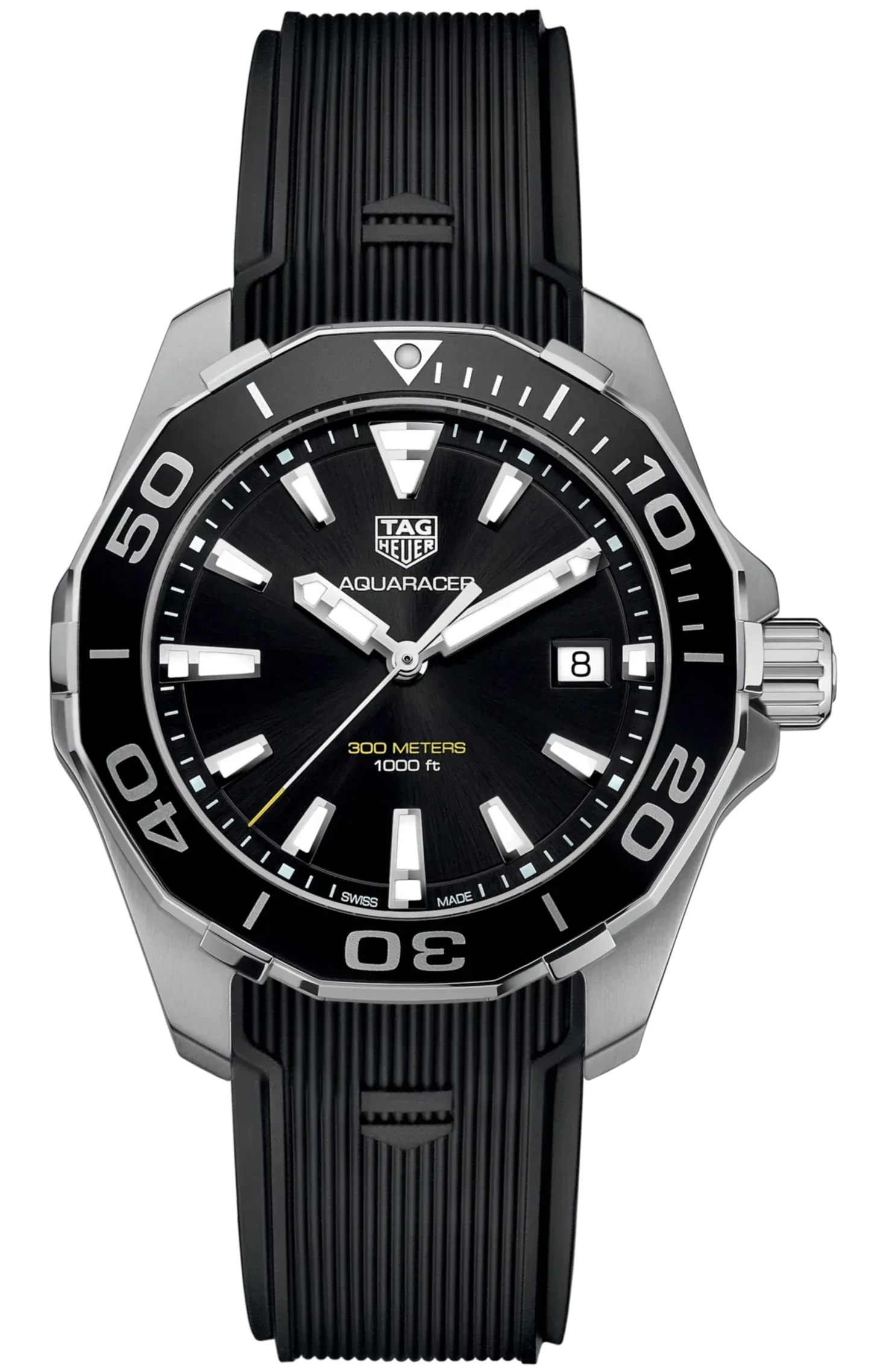 Tag Heuer Aquaracer Black Dial Black Rubber Strap Watch for Men - WAY111A.FT6151 Watches Tag Heuer   