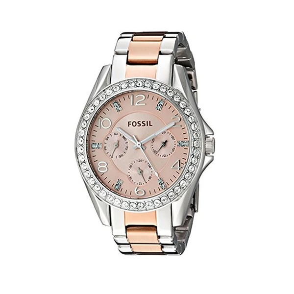 Fossil Riley Multifunction Rose Gold Dial Two Tone Steel Strap Watch for Women - ES4145 Watches Fossil   