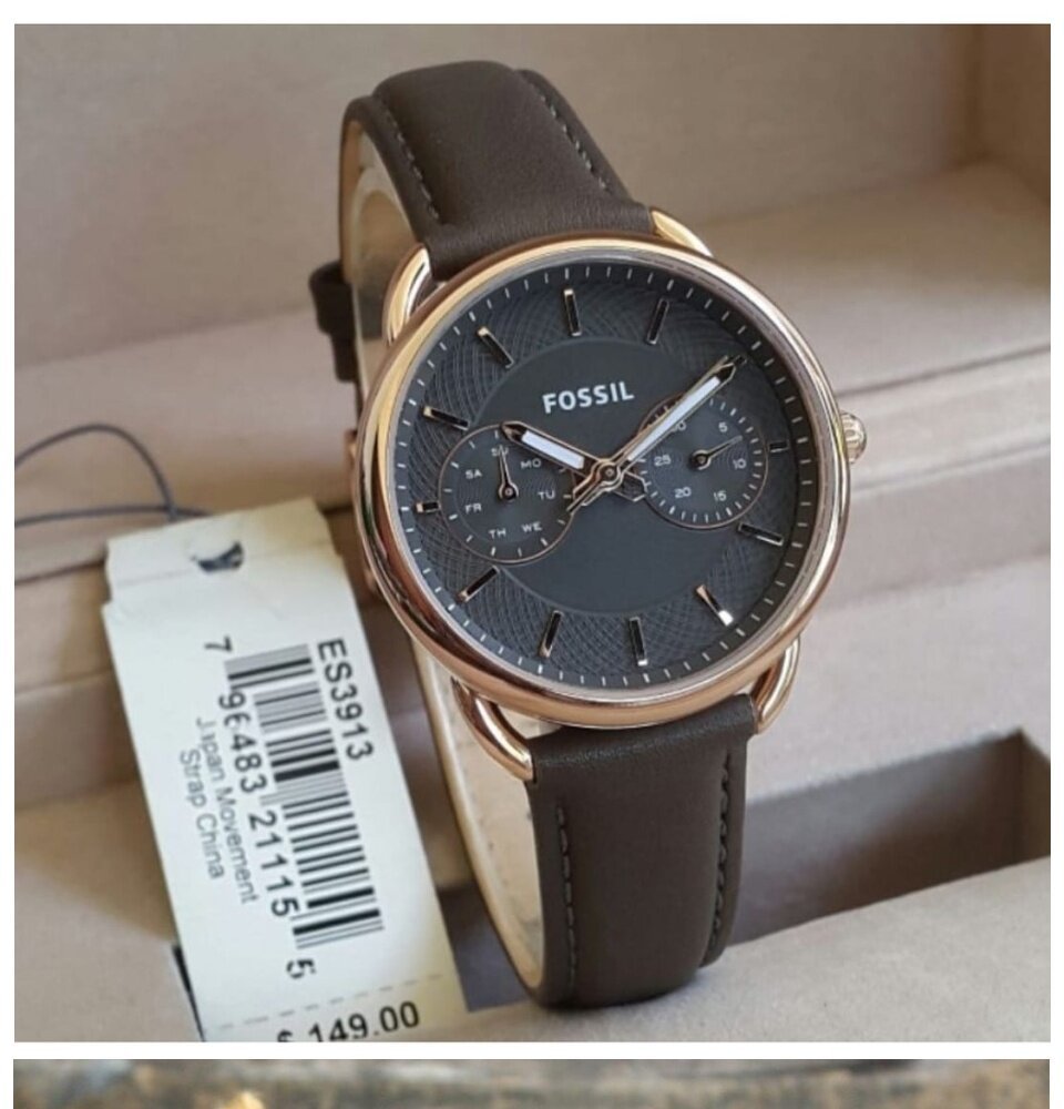 Fossil Tailor Grey Dial Grey Leather Strap Watch for Women - ES3913 Watches Fossil   