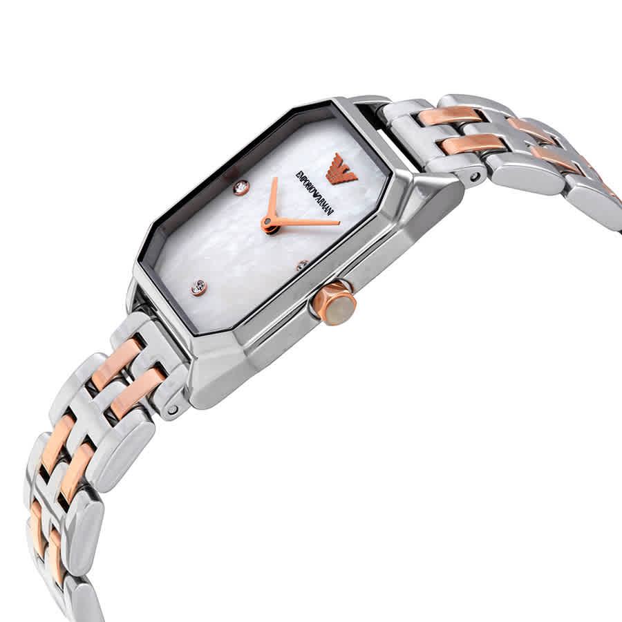 Emporio Armani Gianni T Bar Mother of Pearl Dial Two Tone Stainless Steel Strap Watch For Women - AR11146 Watches Emporio Armani   