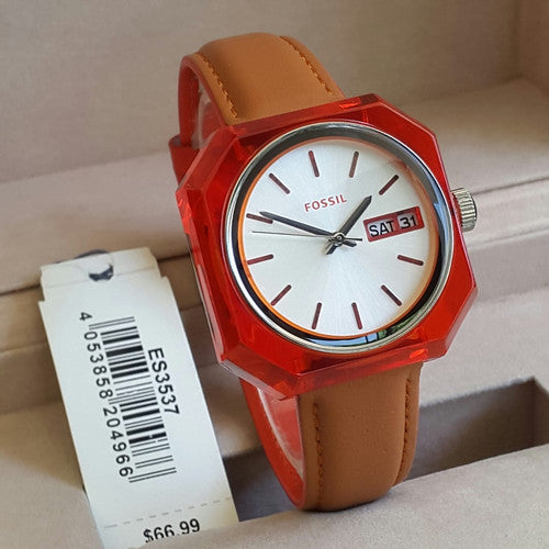 Fossil Candy White Dial Brown Leather Strap Watch for Women - ES3537 Watches Fossil   