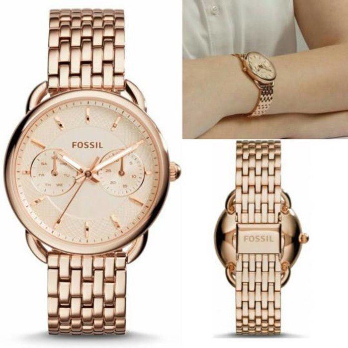 Fossil Tailor Rose Gold Dial Rose Gold Stainless Steel Strap Watch for Women - ES3713 Watches Fossil   