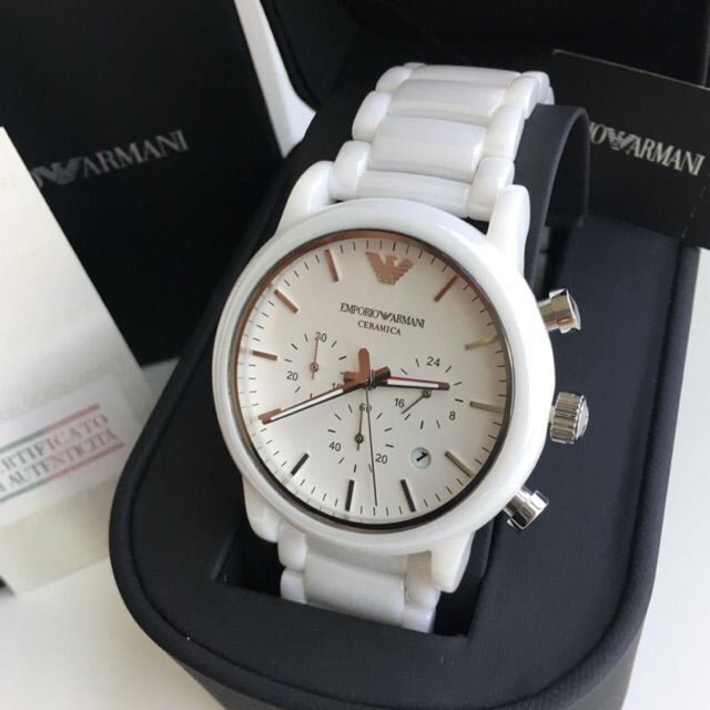 Emporio Armani Luigi Chronograph Ceramic White Dial White Ceramic Strap Watch For Men - AR1499 Watches Emporio Armani   