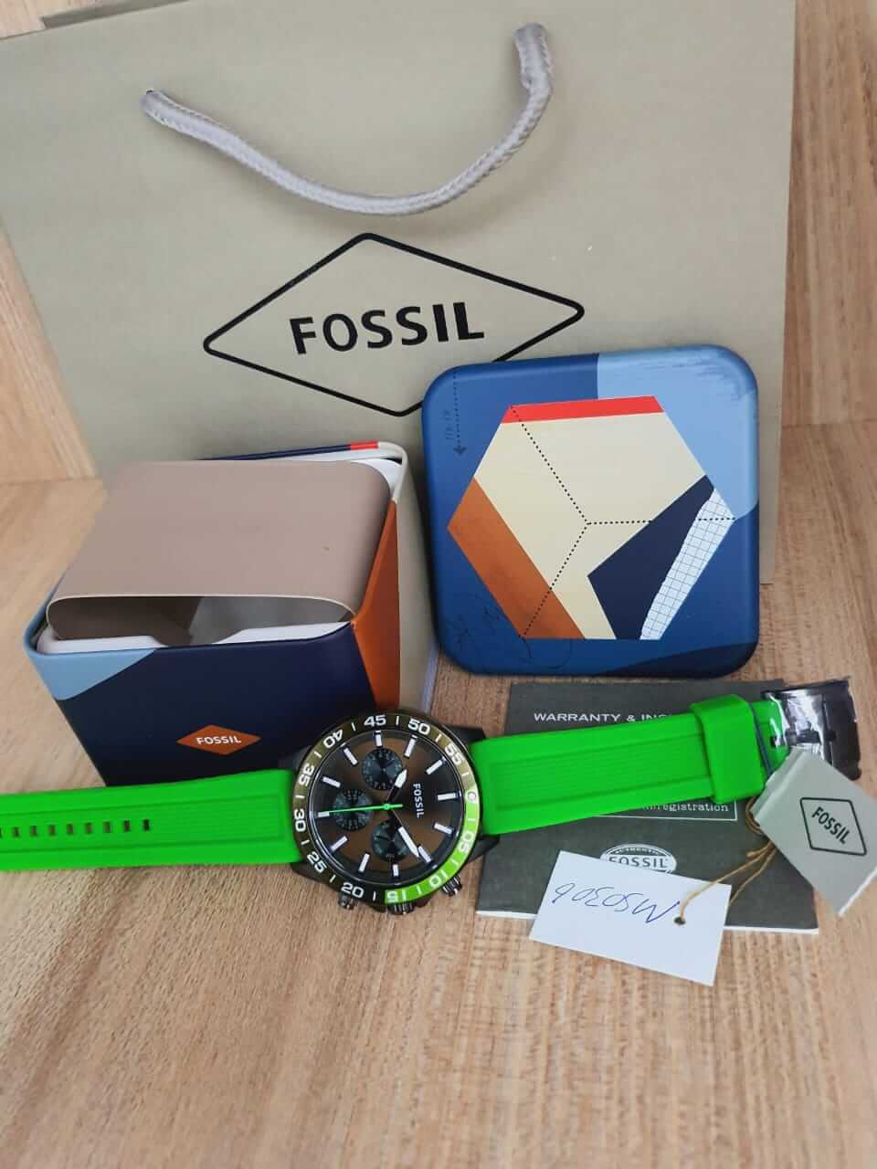 Fossil Bannon Chronograph Grey Dial Green Silicone Strap Watch for Men - BQ2501 Watches Fossil   