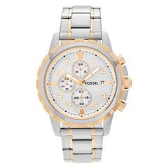 Fossil Dean Chronograph White Dial Silver Steel Strap Watch for Men - FS4795 Watches Fossil   