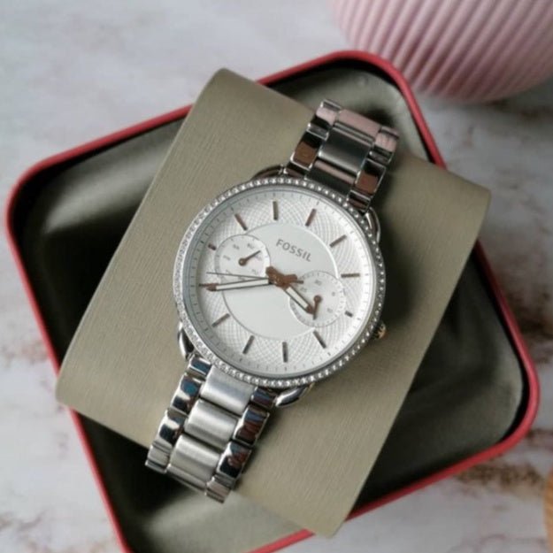 Fossil Tailor White Dial Silver Stainless Steel Strap Watch for Women - ES4262 Watches Fossil   