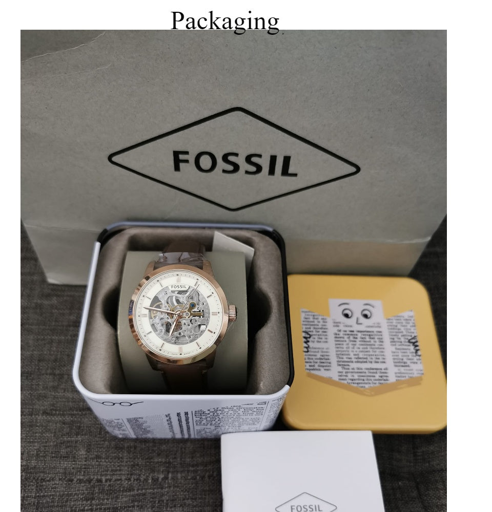 Fossil Townsman Automatic Skeleton White Dial Brown Leather Strap Watch for Men - ME3078 Watches Fossil   