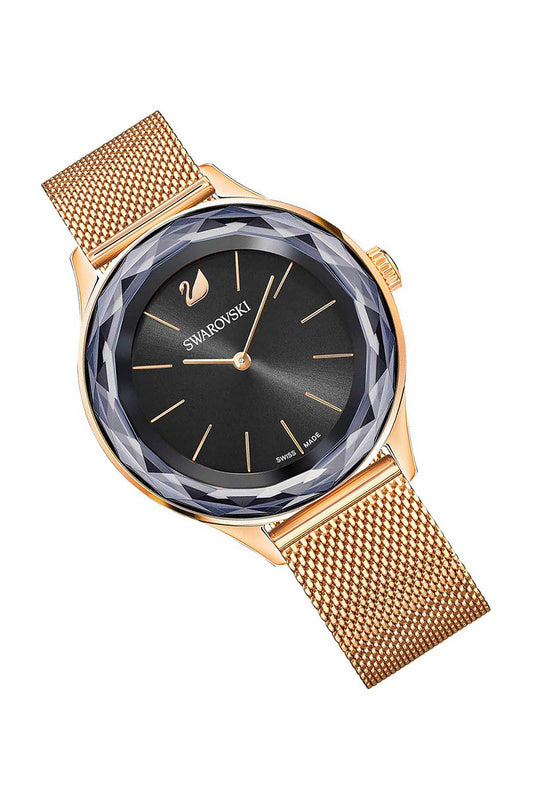 Swarovski Octea Nova Black Dial Rose Gold Mesh Bracelet Watch for Women - 5430424 Watches Swarovski   