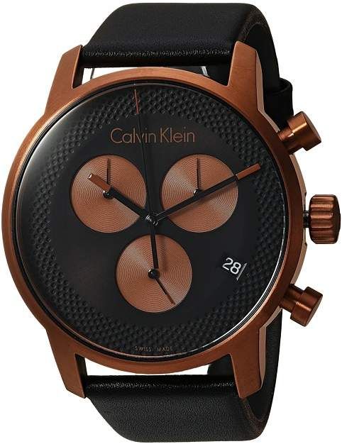 Calvin Klein City Chronograph Black Dial Black Leather Strap Watch for Men - K2G17TC1 Watches Calvin Klein   