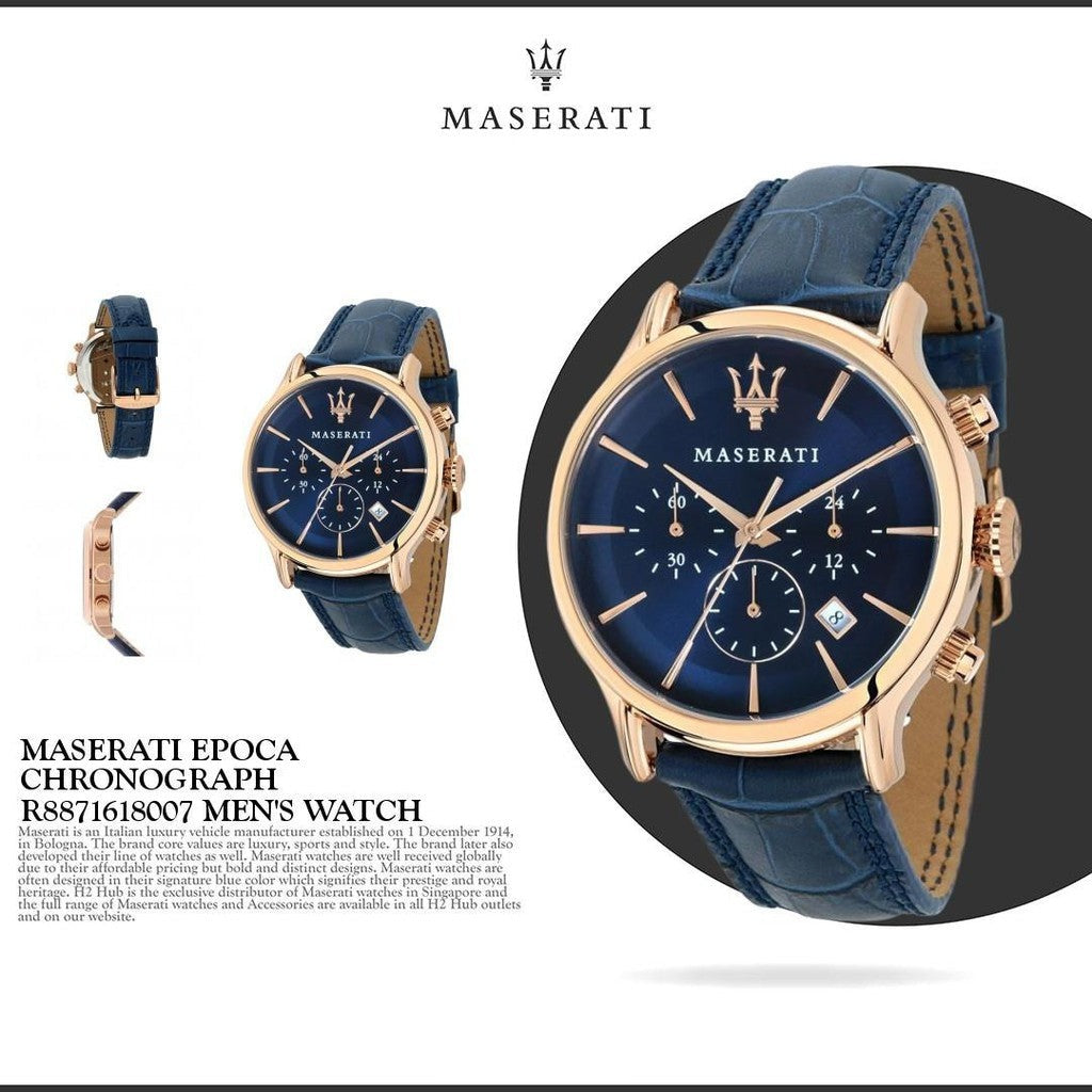 Maserati Epoca Blue Dial Leather Blue Strap Watch For Men - R8871618007 Watches Maserati   