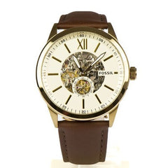 Fossil Flynn Mechanical Skeleton Champagne Dial Brown Leather Strap Watch for Men - BQ2215 Watches Fossil   