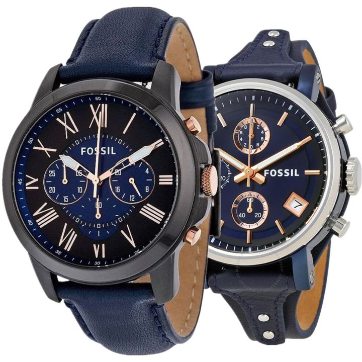 Fossil Boyfriend Sport Chronograph Blue Dial Blue Leather Strap Watch for Women - ES4113 Watches Fossil   