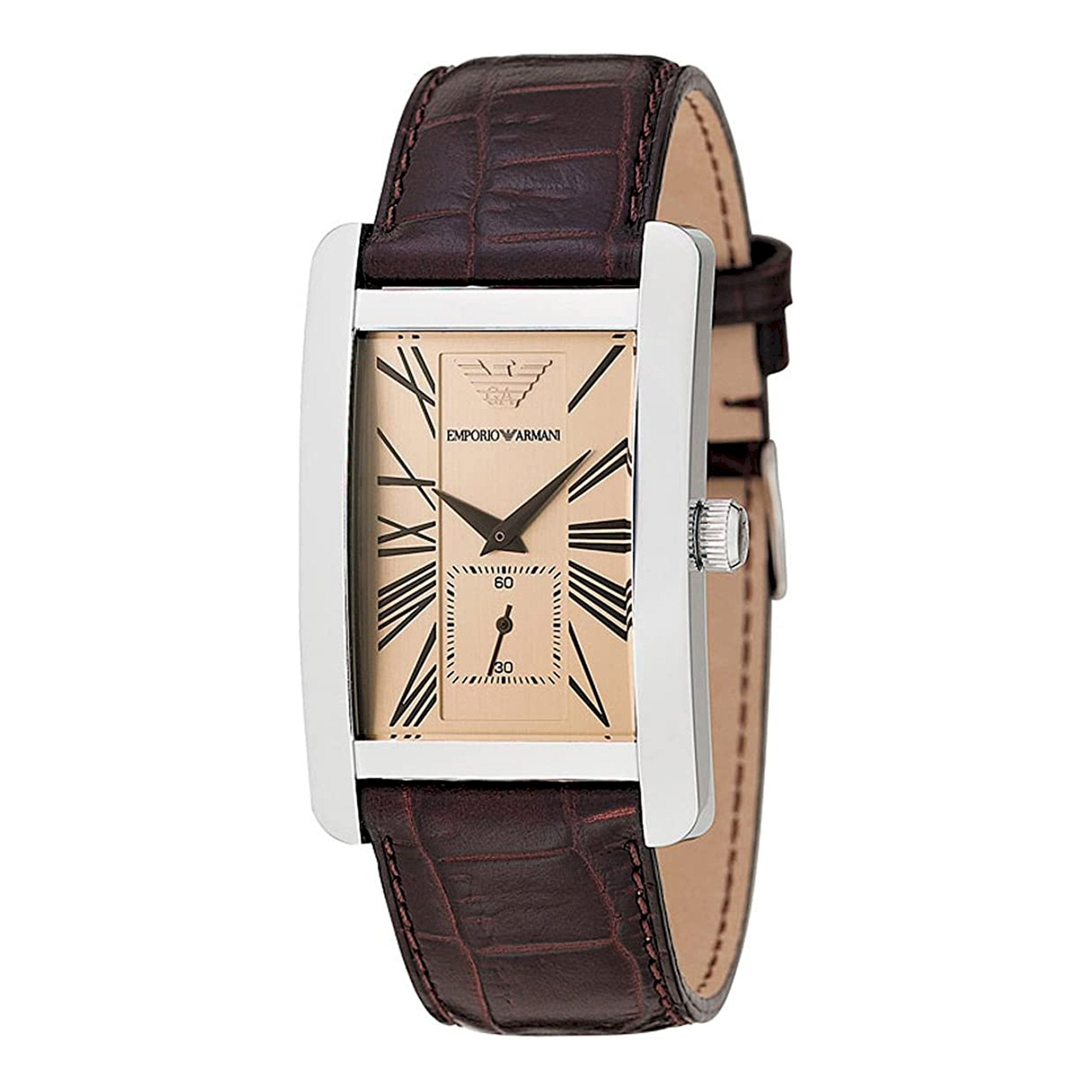 Emporio Armani Classic Beige Dial Brown Leather Strap Watch For Men - AR0154 Watches Emporio Armani   