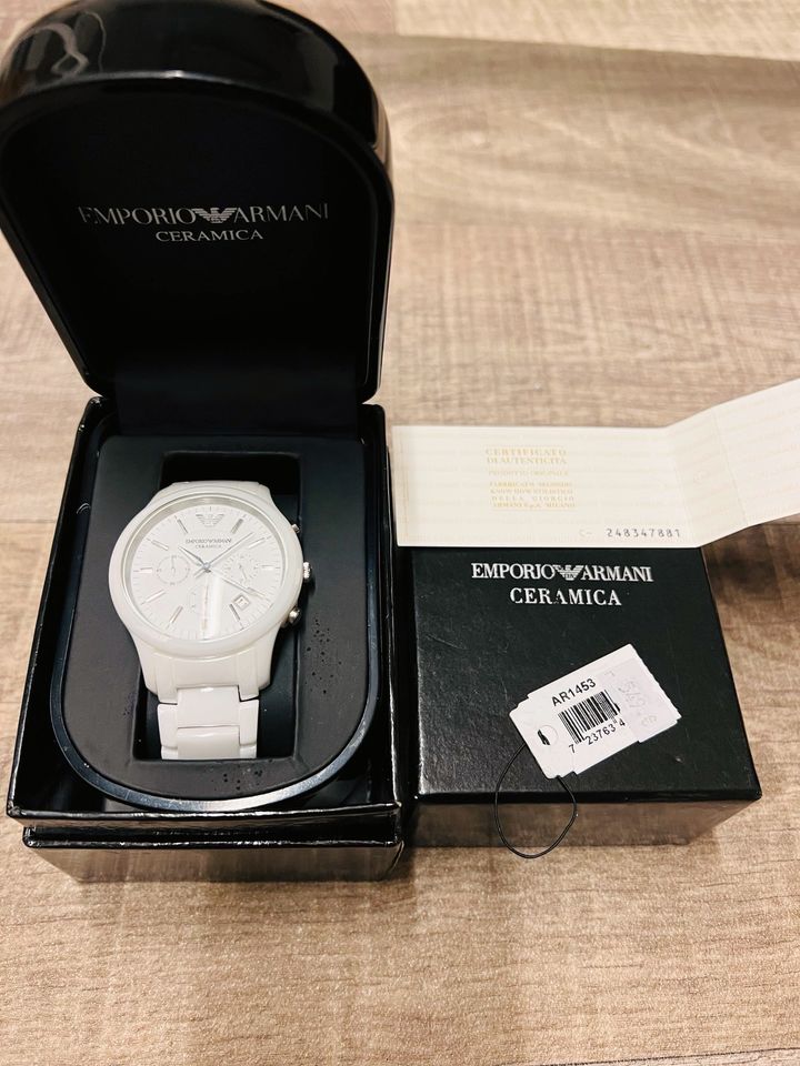 Emporio Armani Ceramica Chronograph White Dial White Strap Watch For Men - AR1453 Watches Emporio Armani   