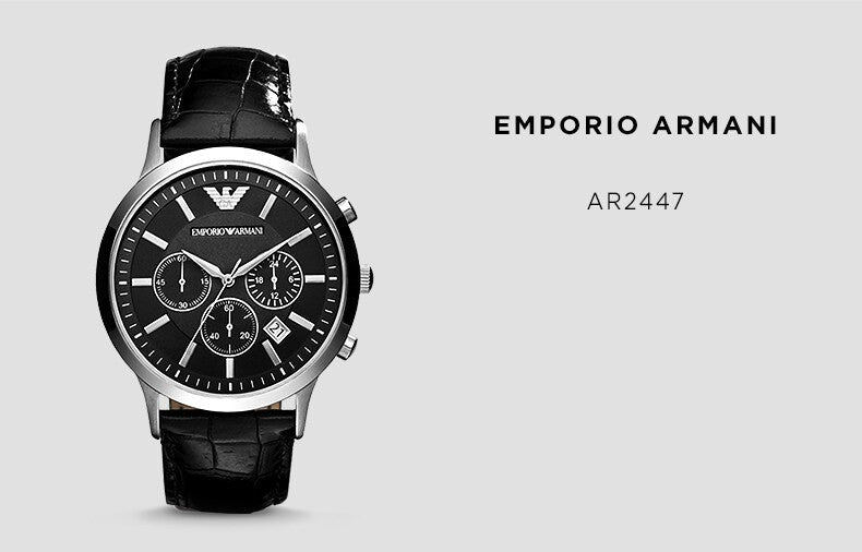 Emporio Armani Renato Chronograph Black Dial Black Leather Strap Watch For Men - AR2447 Watches Emporio Armani   