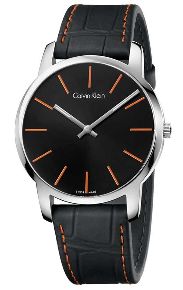 Calvin Klein City Black Dial Black Leather Strap Watch for Men - K2G211C1 Watches Calvin Klein   