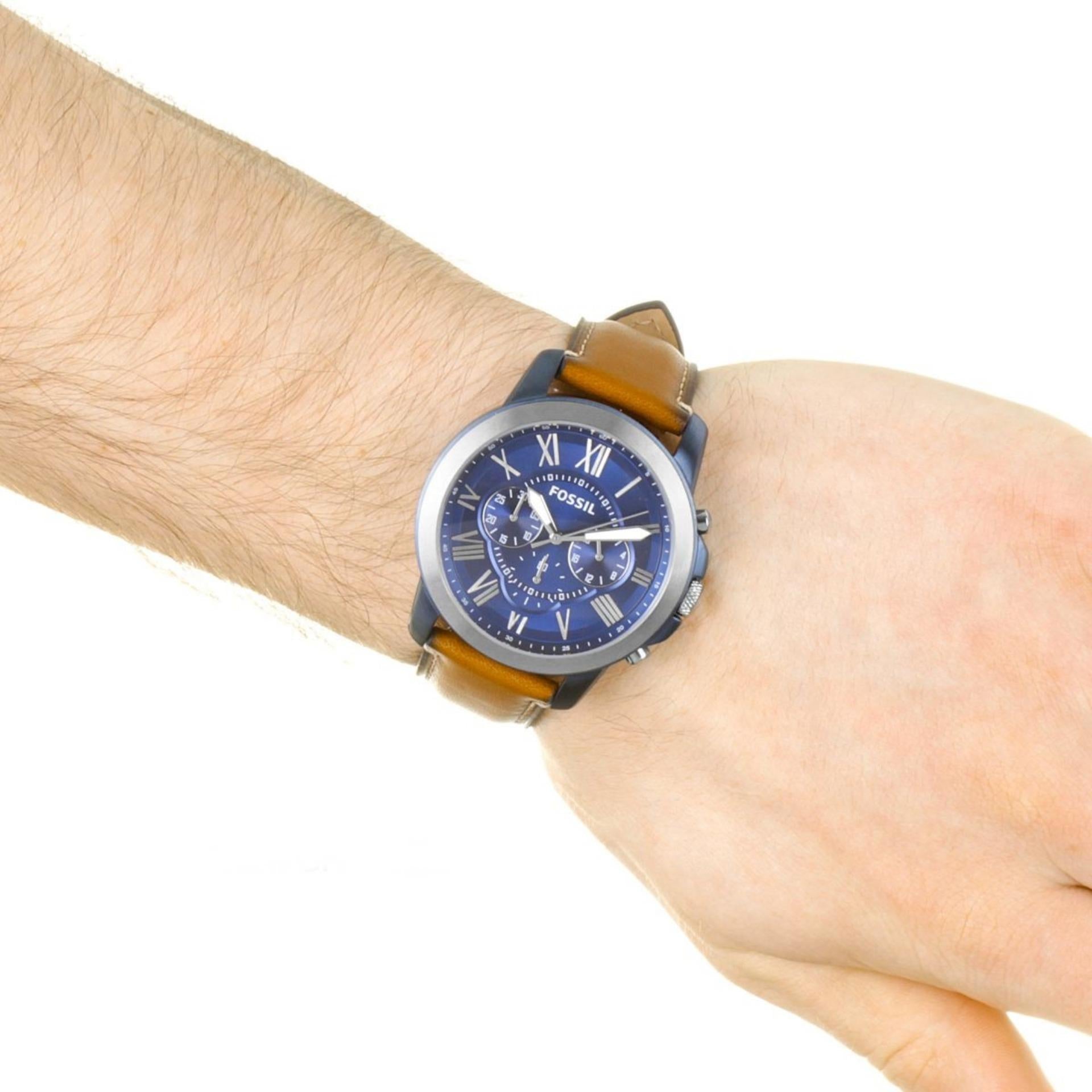 Fossil Grant Chronograph Blue Dial Brown Leather Strap Watch for Men - FS5151 Watches Fossil   