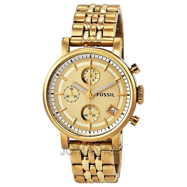 Fossil Boyfriend Chronograph Gold Dial Gold Steel Strap Watch for Women - ES2197 Watches Fossil   