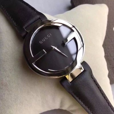 Gucci G Interlocking Black Dial Black Leather Strap Watch For Women - YA133301 Watches Gucci   