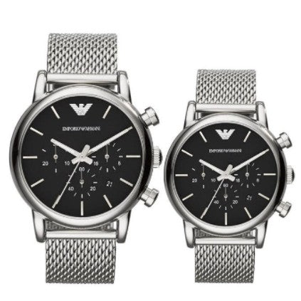 Emporio Armani Luigi Black Dial Silver Mesh Bracelet Watch For Men - AR8032 Watches Emporio Armani   