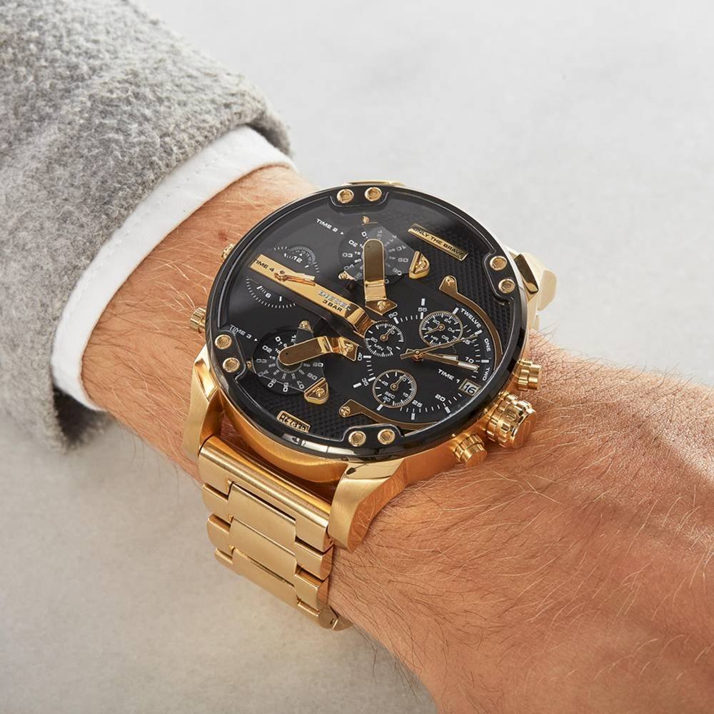 Diesel Mr Daddy 2.0 Black Dial Gold Stainless Steel Watch For Men - DZ7333 Watches Diesel   