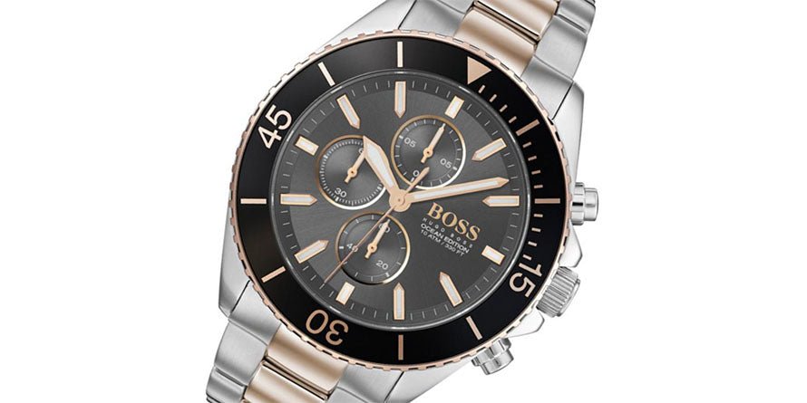 Hugo Boss Ocean Edition Black Dial Two Tone Steel Strap Watch for Men - 1513705 Watches Hugo Boss   