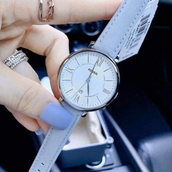 Fossil Jacqueline White Dial Light Blue Leather Strap Watch for Women - ES3821 Watches Fossil   