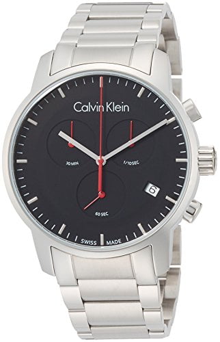 Calvin Klein City Chronograph Black Dial Silver Steel Strap Watch for Men - K2G27141 Watches Calvin Klein   