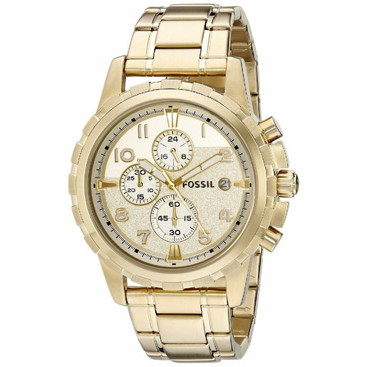 Fossil Dean Chronograph Champagne Dial Gold Steel Strap Watch for Men - FS4867 Watches Fossil   