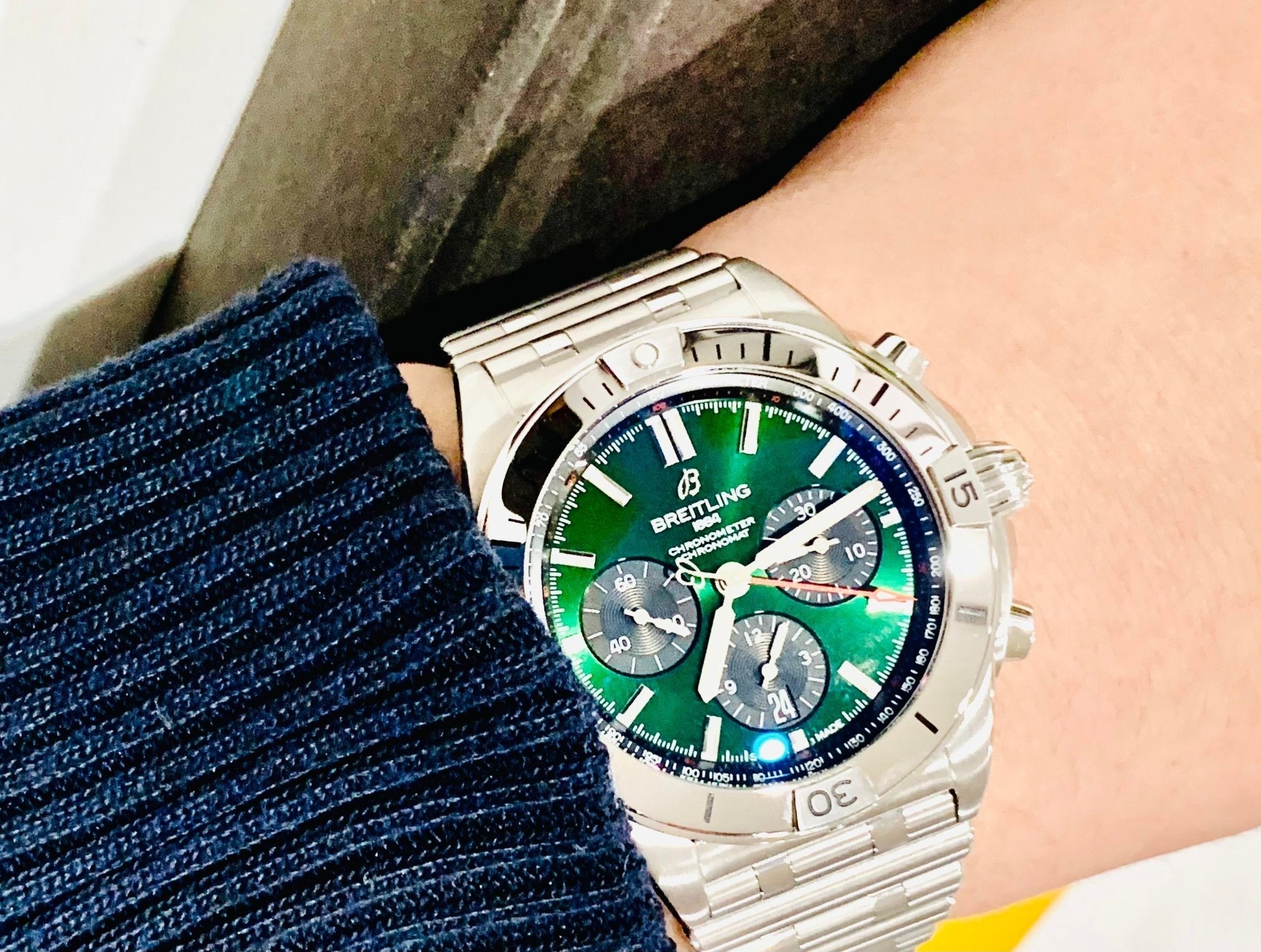 Breitling Chronomat B01 42mm Green Dial Silver Steel Strap Watch for Men - AB01343A1L1A1 Watches Breitling   