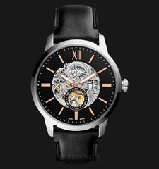 Fossil Townsman Skeleton Black Dial Black Leather Strap Watch for Men - ME3153 Watches Fossil   