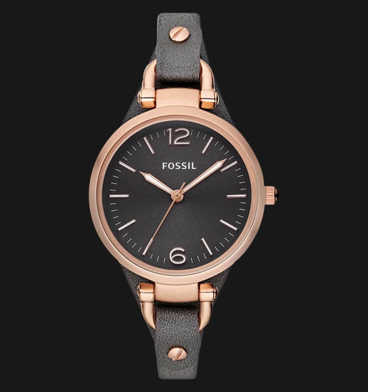 Fossil Georgia Smoke Grey Dial Grey Leather Strap Watch for Women - ES3077 Watches Fossil   