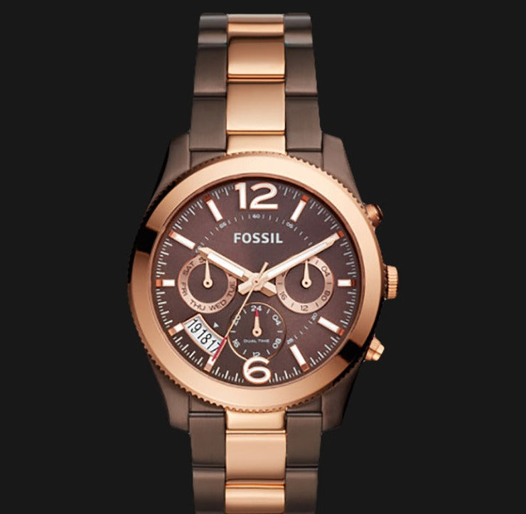 Fossil Perfect Boyfriend Multifunction Brown Dial Two Tone Steel Strap Watch for Women - ES4284 Watches Fossil   