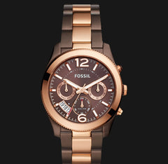 Fossil Perfect Boyfriend Multifunction Brown Dial Two Tone Steel Strap Watch for Women - ES4284 Watches Fossil   