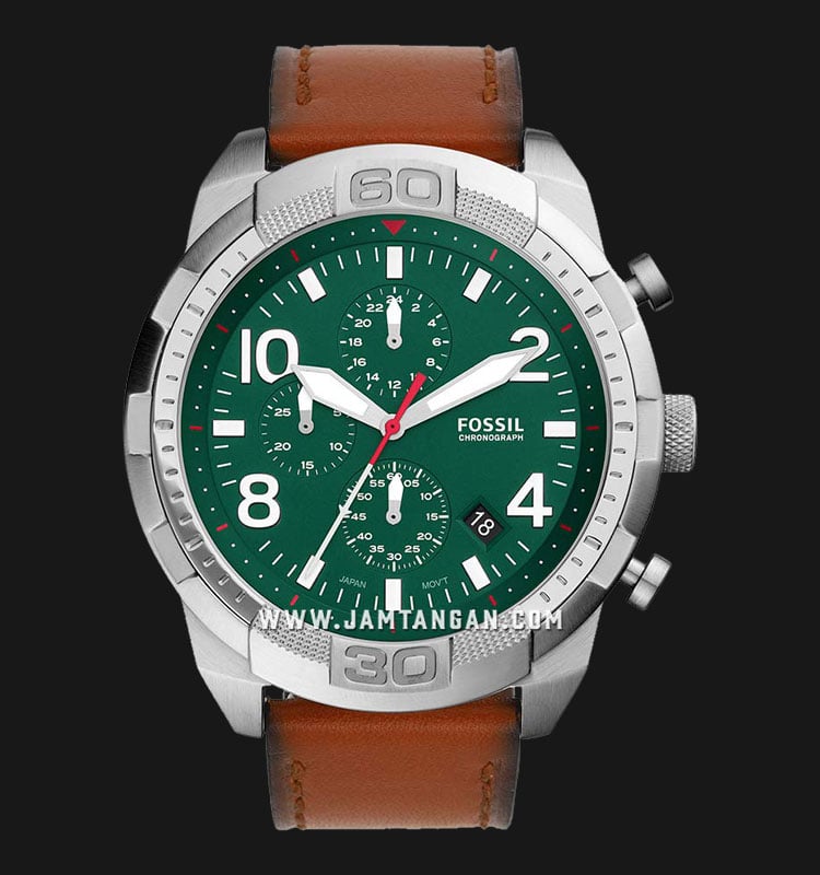 Fossil Bronson Chronograph Green Dial Brown Leather Strap Watch for Men - FS5738 Watches Fossil   