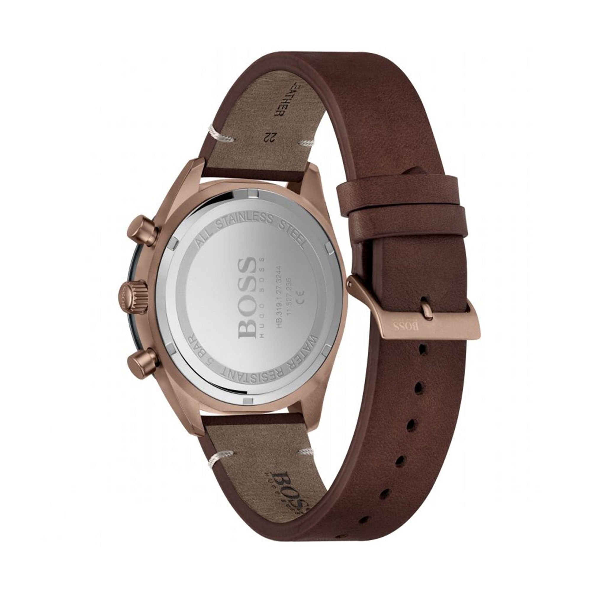 Hugo Boss Santiago Grey Dial Brown Leather Strap Watch for Men - 1513861 Watches Hugo Boss   