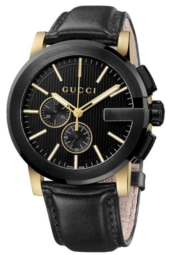 Gucci G Chrono Black Dial Black Leather Strap Watch For Men - YA101203 Watches Gucci   